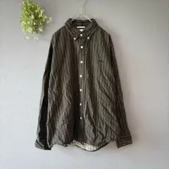 ボーイマン［M］上品クール◎ロゴ刺繍◎ストライプ柄◎フランネルボタンダウンシャツ