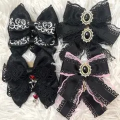 【訳あり】　ハンドメイド　ヘアクリップ　4点セット　黒　ブラック　地雷系　ゴス