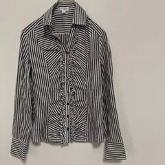 NARACAMICIE　フリルブラウス　ストライプシャツ　M　美シルエットのサムネイル