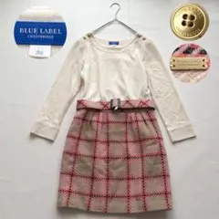 ブルーレーベルクレストブリッジ ピンクチェック切替ドッキングワンピース　ベルト