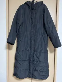 フード付きロングダウンジャケット 黒《スポーツ観戦用》