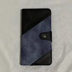 デニム調 Androidケース 手帳型 カード収納 ブルー 個性派 黒