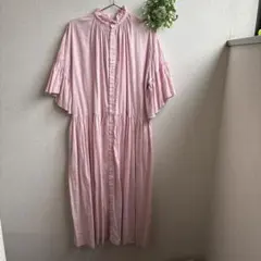 美品 ビームスボーイ ネオンストライプ バンドカラー マキシワンピース