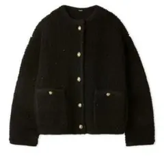 金釦ノーカラーコンパクトラメニットジャケット　ブラック　サイズ1