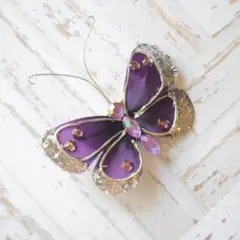 グリッターラメ×ラインストーンのバタフライヘアピン（パープルＳ）