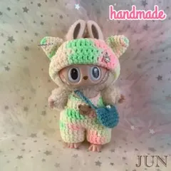 labubuぬいぐるみ着せ替え服 着ぐるみ17cm(ネコ耳黄緑) ハンドメイド