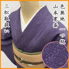 607mi16☆三松取扱い 山本寛斎 色無地 一つ紋 辻が花地紋 暗い紫☆美品