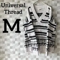 レディース古着 【M】白黒Vネックニットセーター
