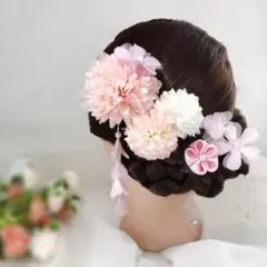 4点セット◎桃白色かんざし 箱付き ヘッドドレス 和装 ウェディング d