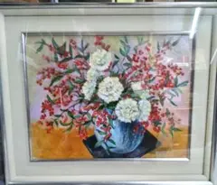 油絵P１０号。シックな花瓶に入った白いカーネーションと南天。ステンレス額縁付き 2026年最新】P10 額縁の人気アイテム - メルカリ