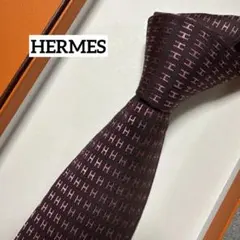 エルメス　ネクタイ　紫ピンク　H柄H織ファソネ