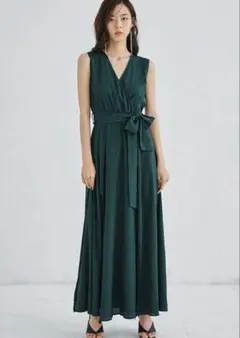 美品 アナイ ANAYI リネン混 ロングワンピース ネイビー カシュクール