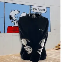 スヌーピー ボアフリース トレーナー PEANUTS ブラック もこもこ 袖
