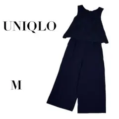 ユニクロ オールイン サロペット　M 切り替え レース 花柄　ネイビー　袖なし