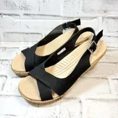 クロックス crocs アレイ リネン コルク ラップ ウェッジソール 黒 W8