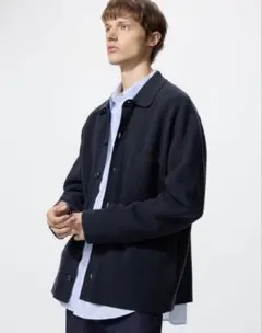 UNIQLO ミラノリブシャツカーディガン　ネイビー　M