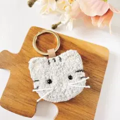 もこもこねこのマスコットキーリング（キーホルダー）【キジトラ】