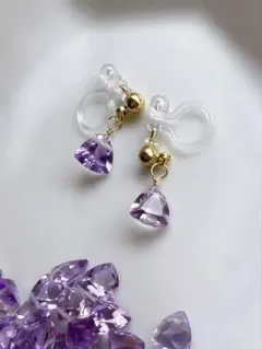 宝石質:アメジスト　ノンホールピアス　ハンドメイド