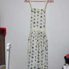 花柄クリーム色ロングエプロン