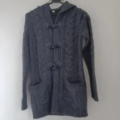『ユニクロ』★美品★ グレー ケーブルニット フード付きカーディガン