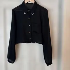 ぬ*こ様 シースルーブラッククロップドシャツ