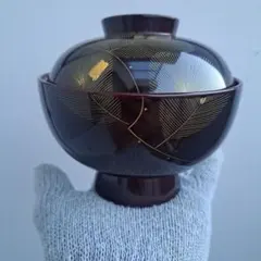 【越前漆器　煮物椀×5客】天然木製　溜塗　沈金\
