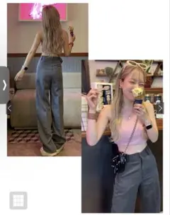 GRL センタープレスストレートパンツai07 グレー