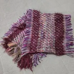 ウール混紡 マフラー 紫とピンクのストライプ