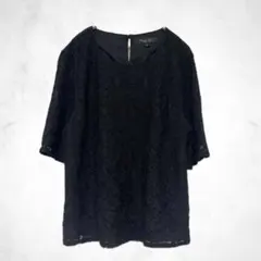 ナチュラルベーシック　半袖　カットソー　L レース　花柄　黒のサムネイル