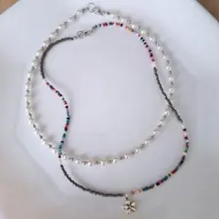 No.112 ビーズネックレス　ハンドメイド　2個セット パール風　カラフル