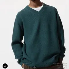 ユニクロ　3DスフレヤーンＶネックニット　グリーン L
