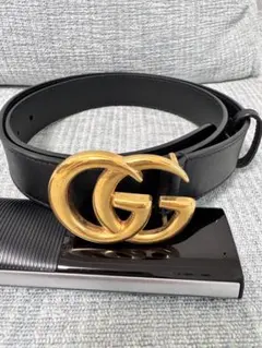 【GUCCI】レディース ベルト GGマーモントゴールドバックル 本革 85cm