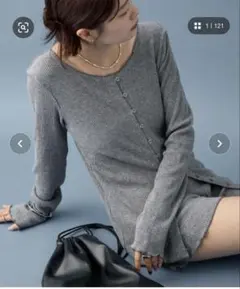 mystic 新品タグ付き　リブボタンカーディガン グレー FREEサイズ