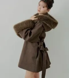 ファー付きフード襟マルチwayケープコート