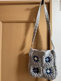 ハンドメイド　かぎ編み　グレー モチーフ グラニーバッグ　ファッション雑貨