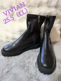 美品VIVIAN ブラック合成皮革ブーツ サイドジッパー付き