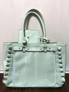 ザッカマート A4 ハートバックルフェイクレザーフリルトートバッグ 痛バ ミント