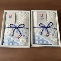 今治タオル フェイスタオル 水色チェック　2個セット