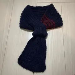 ニットマフラー ネイビーと赤のストライプ