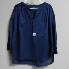 ユニクロ ネイビー ドット柄 Vネック シャツ Mサイズ