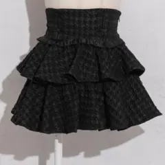 pium ティアードフリルドーリーミニスカート ブラックミックス
