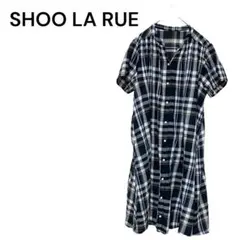 【シューラルー】M 半袖 スキッパーシャツ チェック ワールド チュニック 黒系