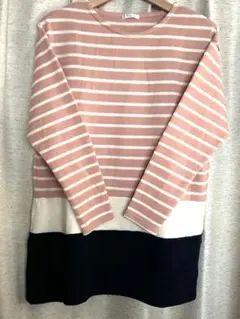 ハニポカ❣️大人可愛いニットチュニックワンピース・ボーダー柄Ⓜ️ハニーズ