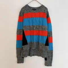 ケーブルニット M ボーダー ブラック ブルー レッド 長袖セーター 冬