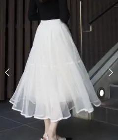 タグ付き✨シアープリーツ ロングスカート ホワイト ウエストゴム 透け感