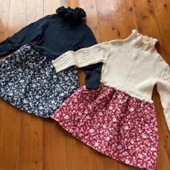 タートルネック花柄ワンピース（2点セット）