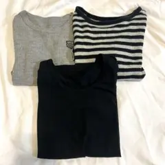 男の子 長袖、七分袖、肌着3枚セット ブラック ボーダー