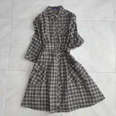 BURBERRY BLUE LABEL チェック ベルト付シャツワンピース 38