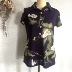 京友禅 亀田富染工場 日本製 Pagong パゴン 和柄 七分袖ポロシャツ M 