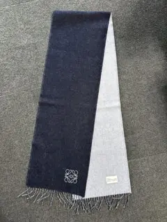 ロエベ リバーシブル ウール混合マフラー ネイビー/グレー